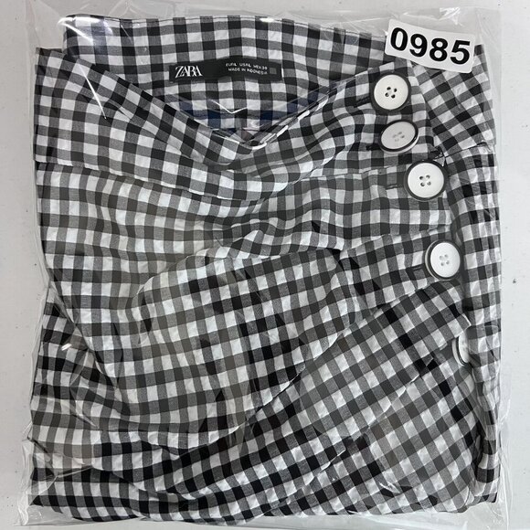 Zara Womens L Black White Gingham Mini Skirt Crossover Button Detail Coquette - Picture 15 of 15
